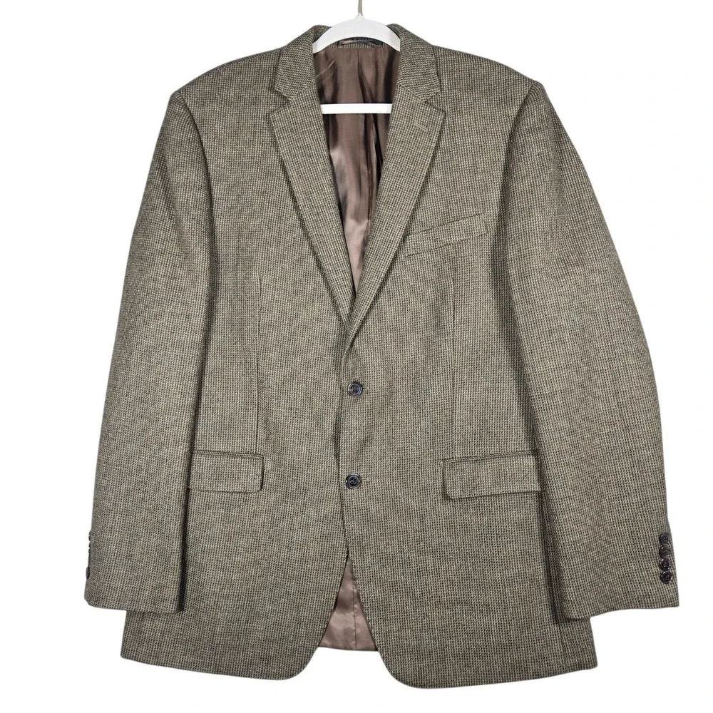 Lauren Ralph Lauren Mens 44L Brown Houndstooth Check Wool Blazer Sport Coat